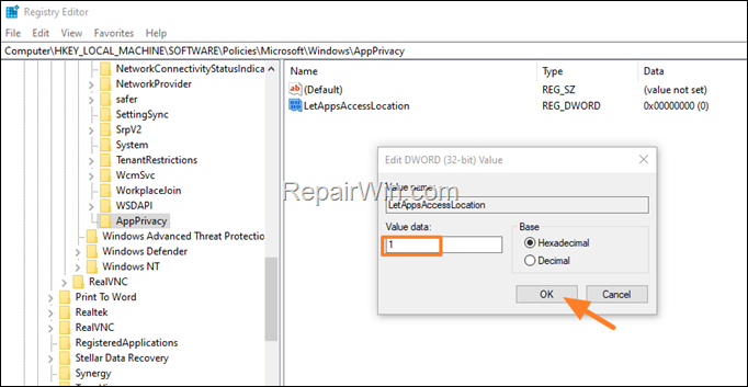 Let Apps Access Location - registry
