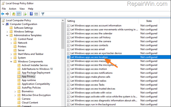 Let Windows apps access location - Policy