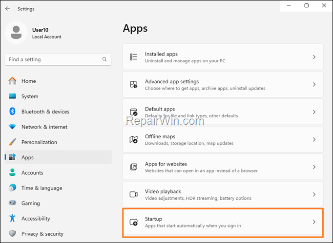 Startup menu is missing in Apps settings (FIX