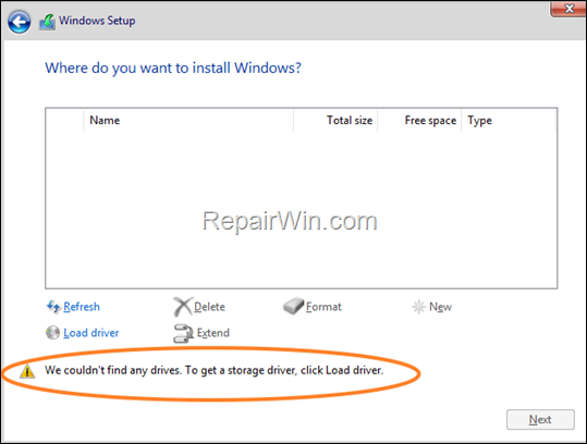 FIX: Windows Setup cannot find NVMe disk.